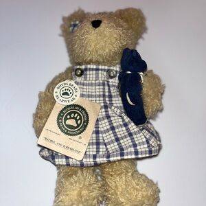Boyds Bears Cream Teddy in Blue Plaid Dress